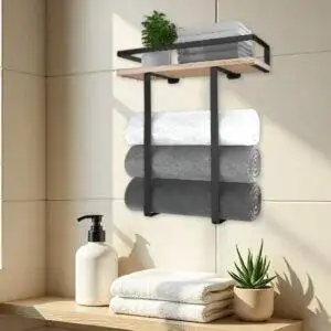 Towel Racks for Bathroom Wall Mounted with Wooden Shelf for Folding Large Towels