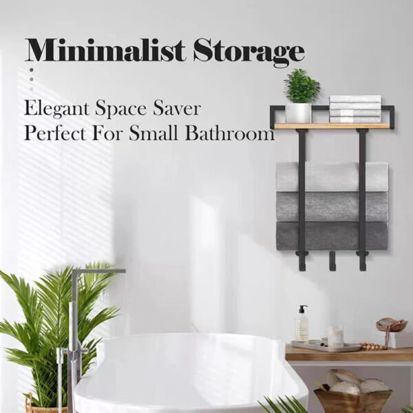 Towel Racks for Bathroom Wall Mounted with Wooden Shelf for Folding Large Towels - Image 3