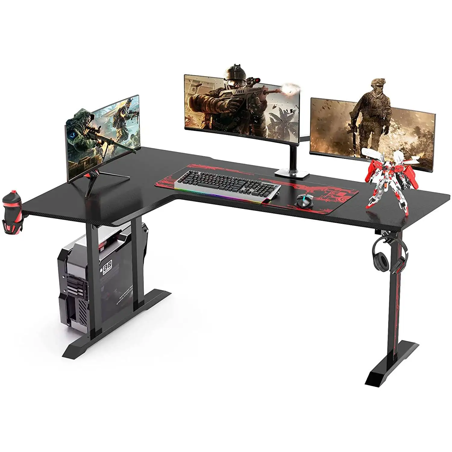 Ergonomic Gaming Desk L Shape Gaming Computer Desk - Black