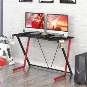 Ergonomic Gaming Desk Game Table with Cup Holder and Headphones