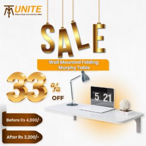 Wall Mounted Folding White Murphy Table, Foldable Home Office Desk, Wall Mounted Kitchen Table with Shelves, Space Saving Murphy Table.