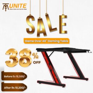GameOver- 48 inch Gaming Table - High Quality Ergomic Tables designenod - Modern Computer Table With High wooden MDF, Lights Strip lights PC Gaming Desk