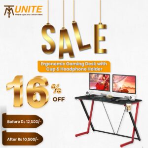 Ergonomic Gaming Desk Game Table with Cup Holder and Headphones