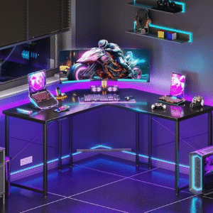 L Shaped Gaming Desk, Corner Desk Gaming Table for Home Office, Computer Desk Sturdy Writing Workstation for Small Space, Easy to Assemble, 51 inch