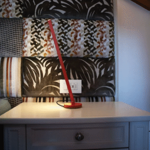 Handmade Red Gica Contra Table Lamp | Italian Minimalist Light Sculpture with Warm Glow