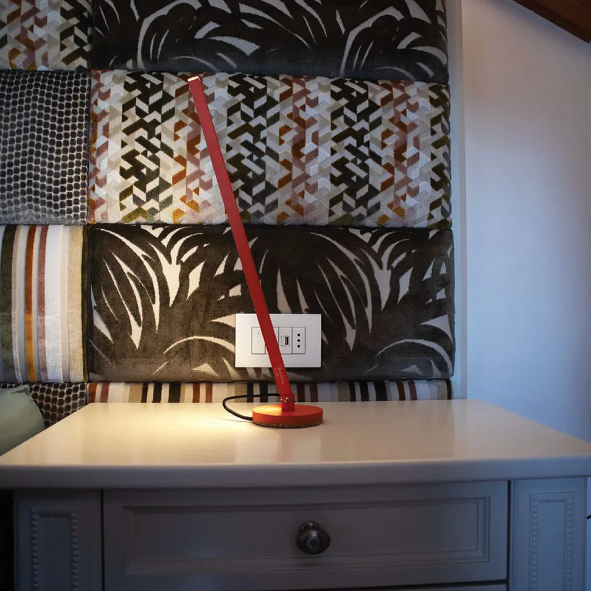 Handmade Red Gica Contra Table Lamp | Italian Minimalist Light Sculpture with Warm Glow