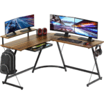 51 x 51 Inches Vista L-Shaped Desk with Monitor Stand and Drawer, Black