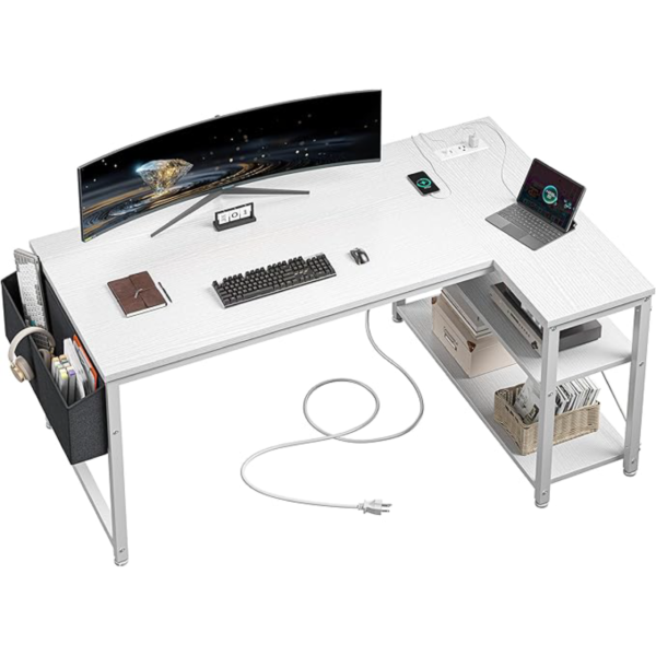 L Shaped Desk 66 inch Corner Desk with Storage Shelf Writing Computer Desk Saving Space for Home Office PC Workstation Laptop Table, White (customised ) - White